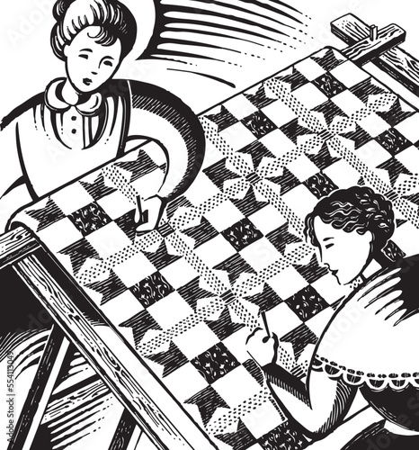 women making quilt