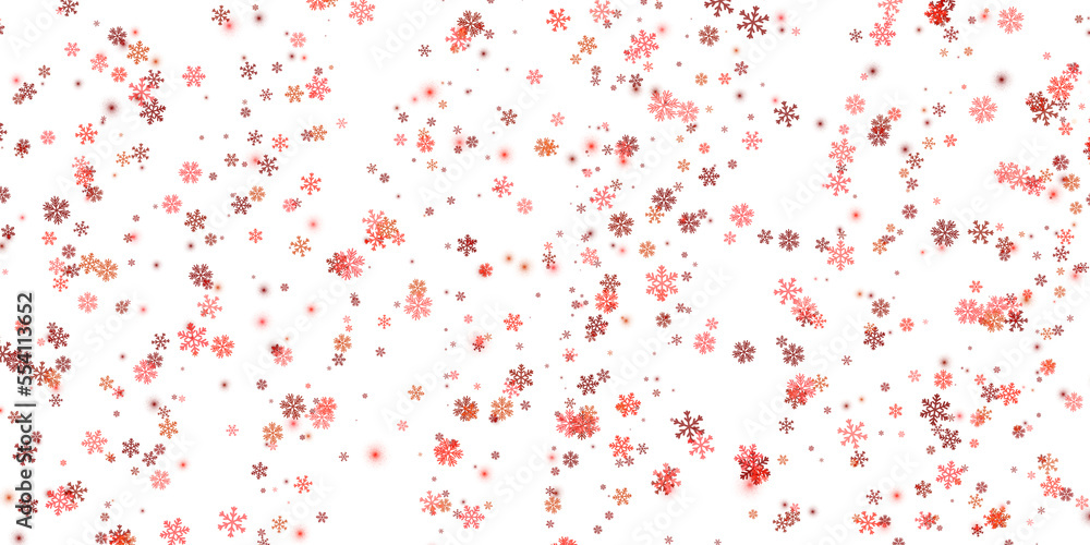 Red snowflakes on a transparent background. Snow blizzard, winter background. PNG