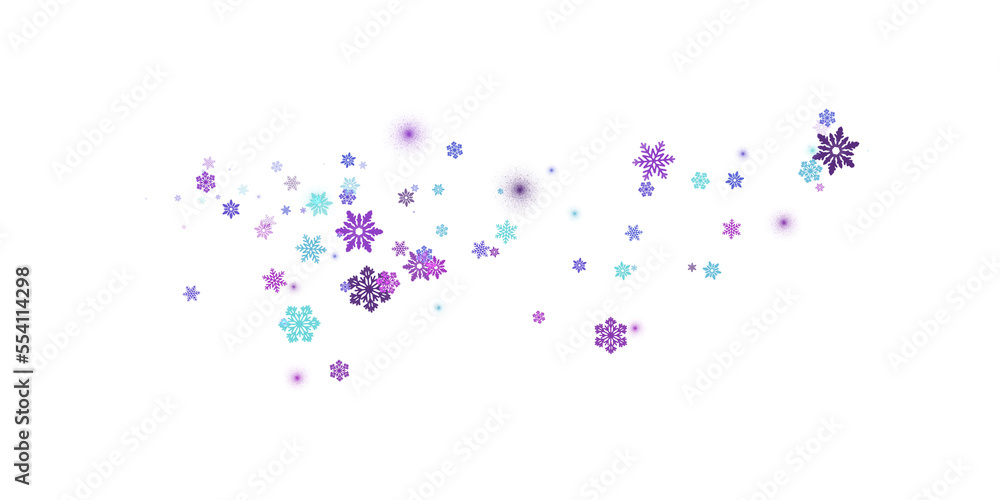 Violet snowflakes on a transparent background. Snow blizzard, winter background. PNG