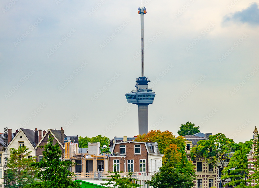 Rotterdam, Netherlands - street view of Rotterdam city center with observation tower Euromast