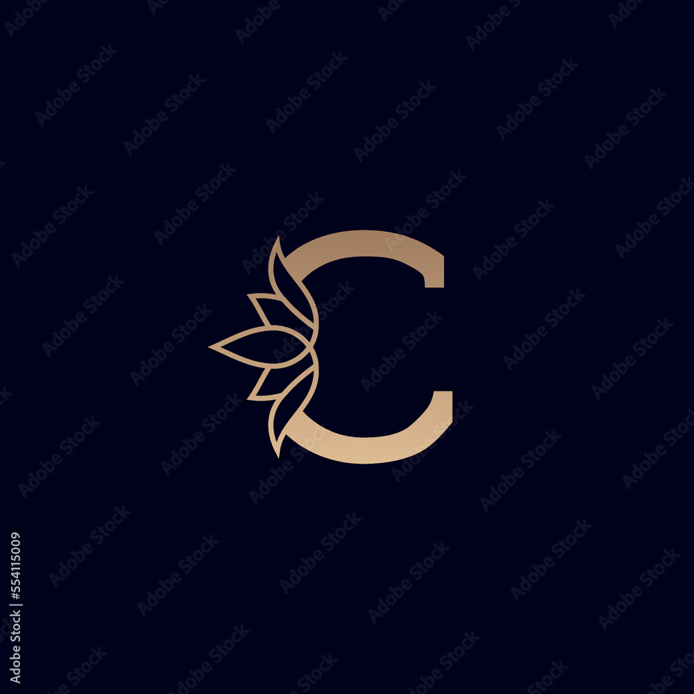 Obraz premium gold brand logo design with lotus flower letter C