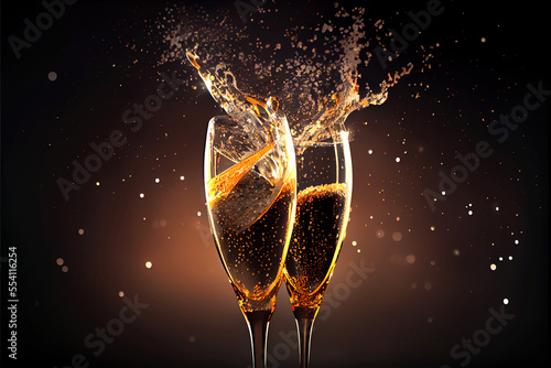 sparkling champagne in glass New Year card