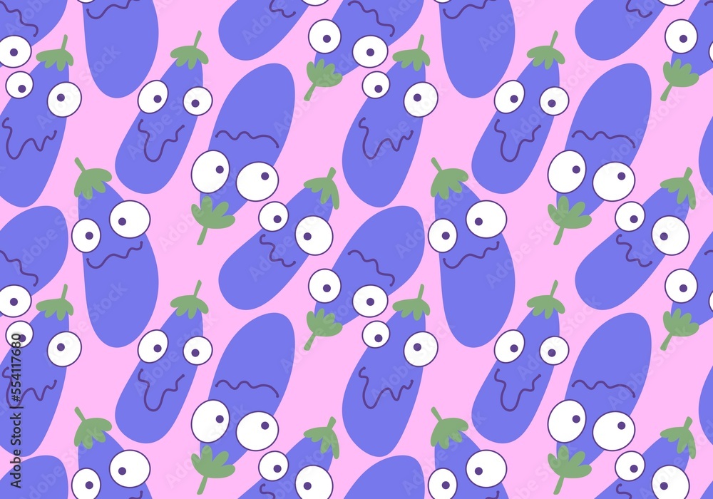Cartoon vegetable seamless eggplant pattern for wrapping paper and kids clothes print and fabrics and linens