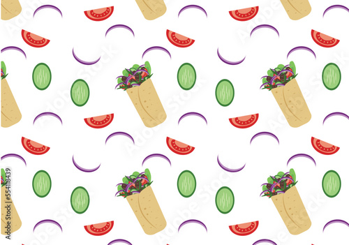Shawarma, cucumber, tomato and onion pattern.