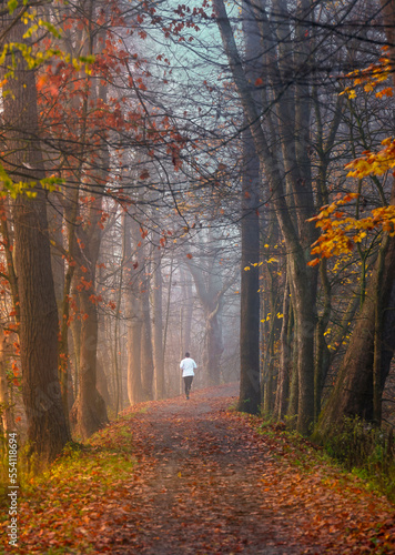 Man running in autumn in Cuyahoga Valley National Park