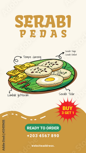 Instagram story size template for spicy pancake food. food from asia