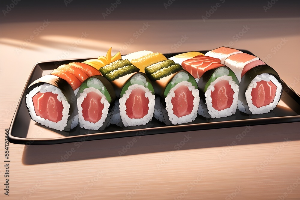 Delicious Japanese Sushi Roll Asian Food In Anime Style Digital Painting Illustration Delicious Japanese Sushi Roll Asian Food In Anime Style Digital Painting Illustration