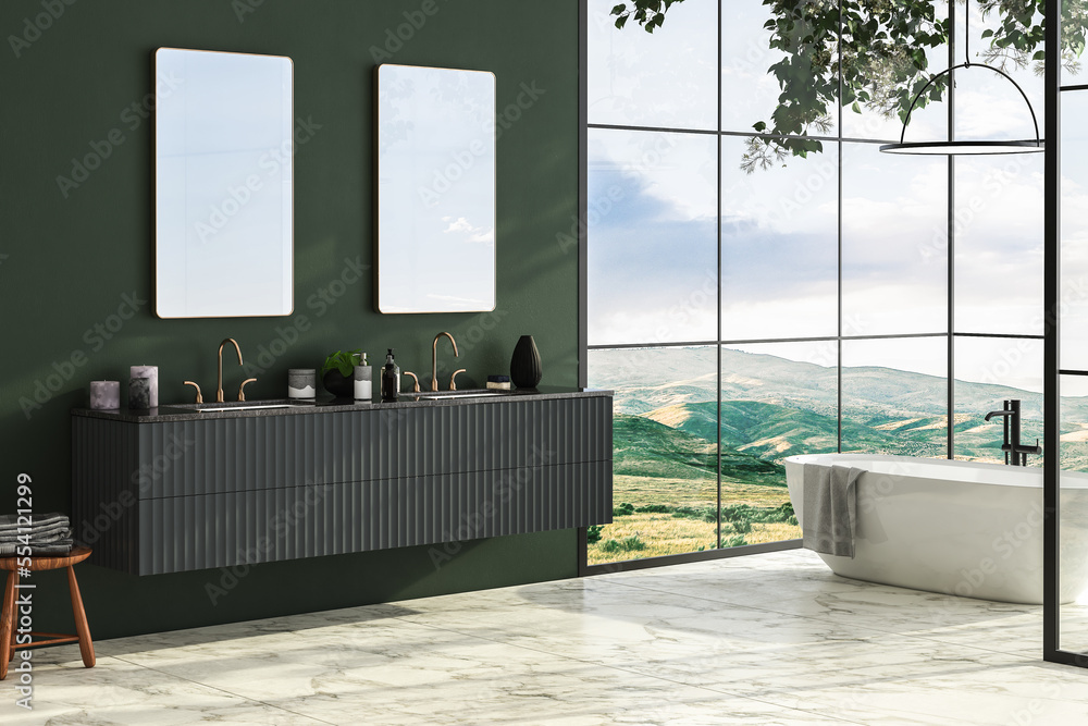 Visual Reference: Modern Bathroom Interior With Dark Green Wall Luxury Bathroom Cabinet