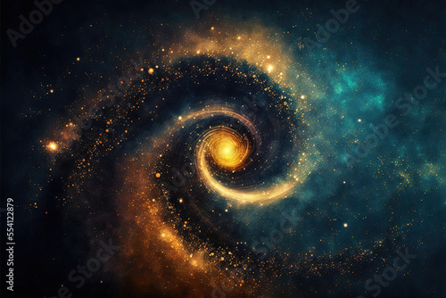 Abstract space background with golden spiral. Astrology and astronomy illustration. Golden ratio. Generative AI