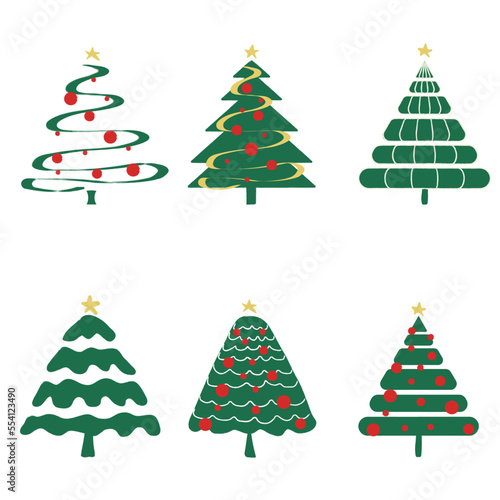 Ilustración de árboles de navidad. Pack 6 árboles de navidad ilustrados vectoriales