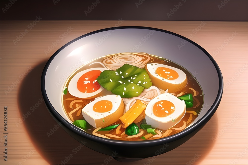 Delicious Japanese Ramen Asian Food In Anime Style Digital Painting Illustration