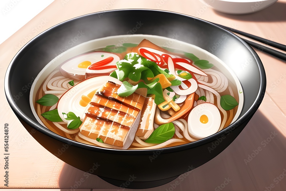 Delicious Japanese Ramen Asian Food In Anime Style Digital Painting Illustration Delicious Japanese Ramen Asian Food In Anime Style Digital Painting Illustration