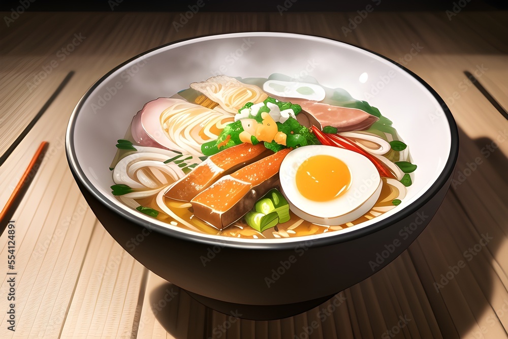 Delicious Japanese Ramen Asian Food In Anime Style Digital Painting Illustration Delicious Japanese Ramen Asian Food In Anime Style Digital Painting Illustration