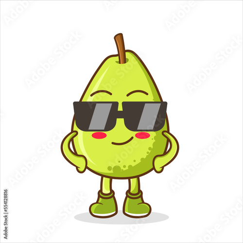 Guava Fruit cartoon mascot character wearing black glasses