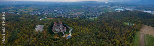 Aerial view of the city Leobendorf in Austria on a sunny autumn day	 photo