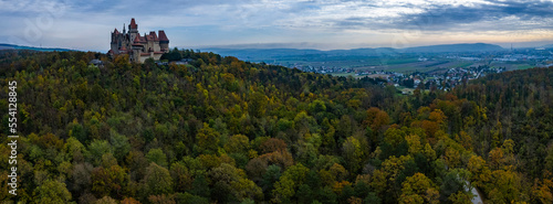 Aerial view of the city Leobendorf in Austria on a sunny autumn day	 photo