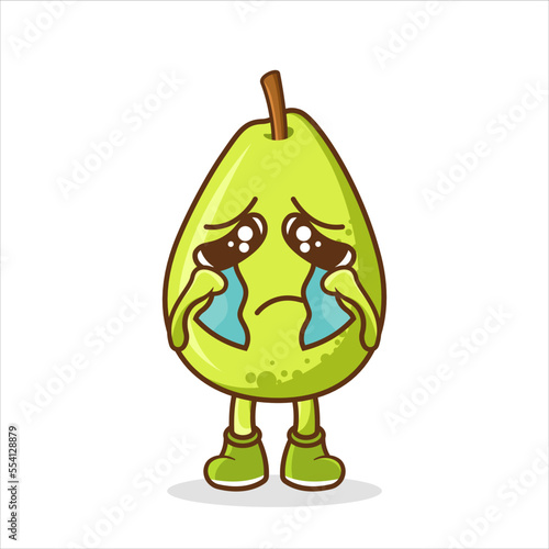 Guava cartoon illustration with crying gesture, vector design of a sad guava fruit