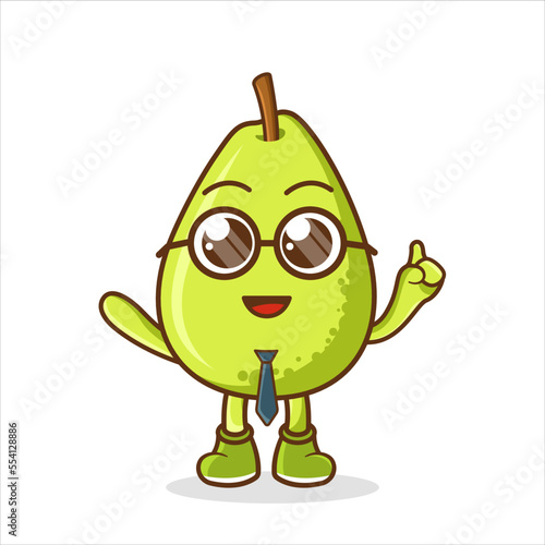 Guava Fruit cartoon businessman mascot character wearing tie and glasses