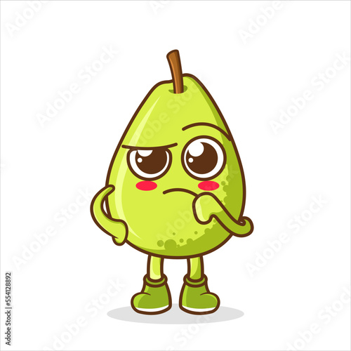 Guava Fruit cartoon mascot character in a confused gesture