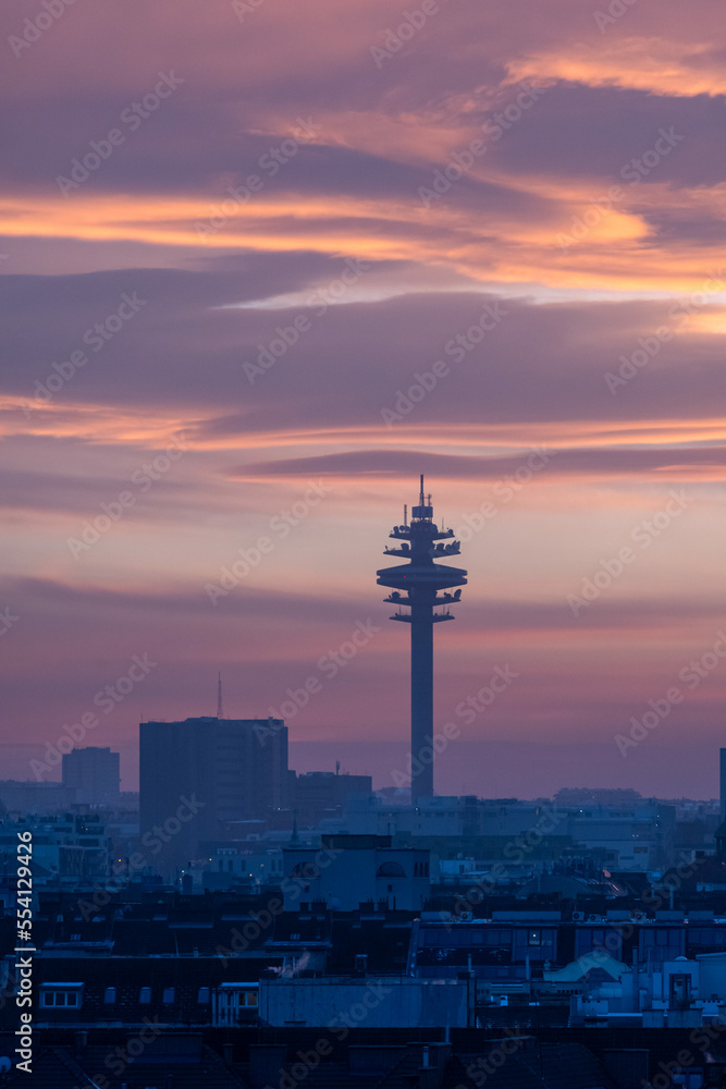 Sunset over the Signaltower in the Vienna Arsenal, Austria