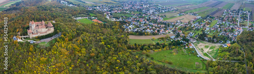 Aerial wide view around the city Leobendorf an der Donau in Austria on a sunny autumn day photo