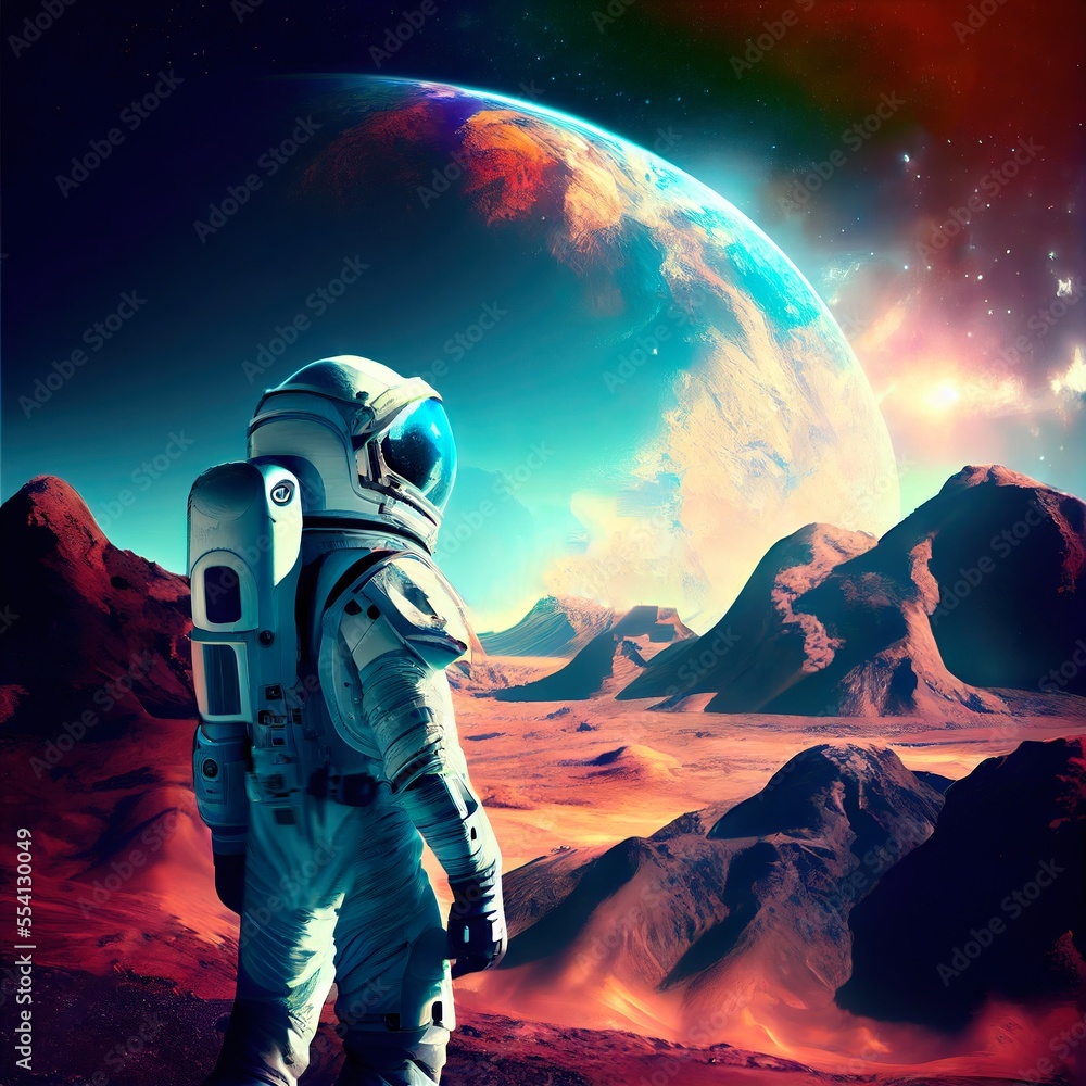 An astronaut on an alien planet. A high-tech astronaut from the future ...