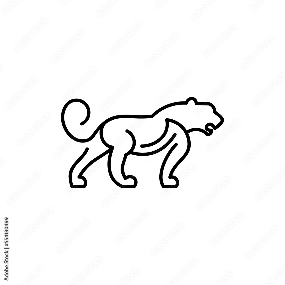 Drawing of panther linear. Vector illustration isolated on white background. Panther outline, panther line logo.