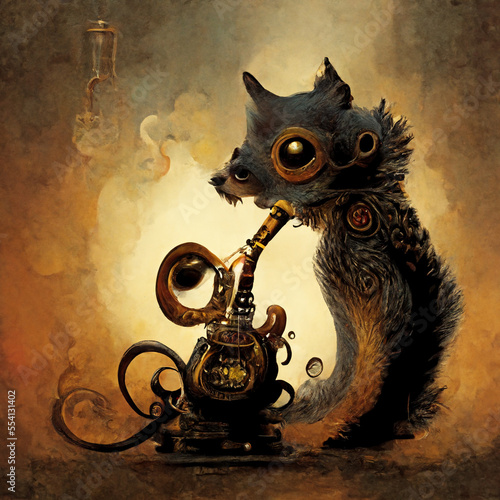 Portrait of Steampunk Squirrel playing saxophone Digital Art