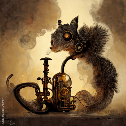 Portrait of Steampunk Squirrel playing saxophone Digital Art