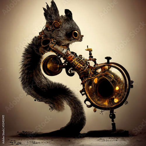 Portrait of Steampunk Squirrel playing saxophone Digital Art
