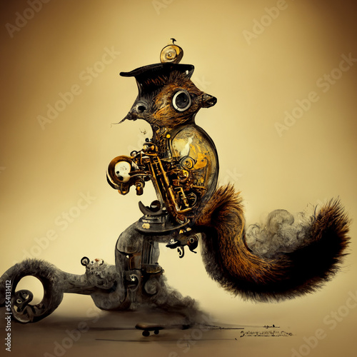 Portrait of Steampunk Squirrel playing saxophone Digital Art