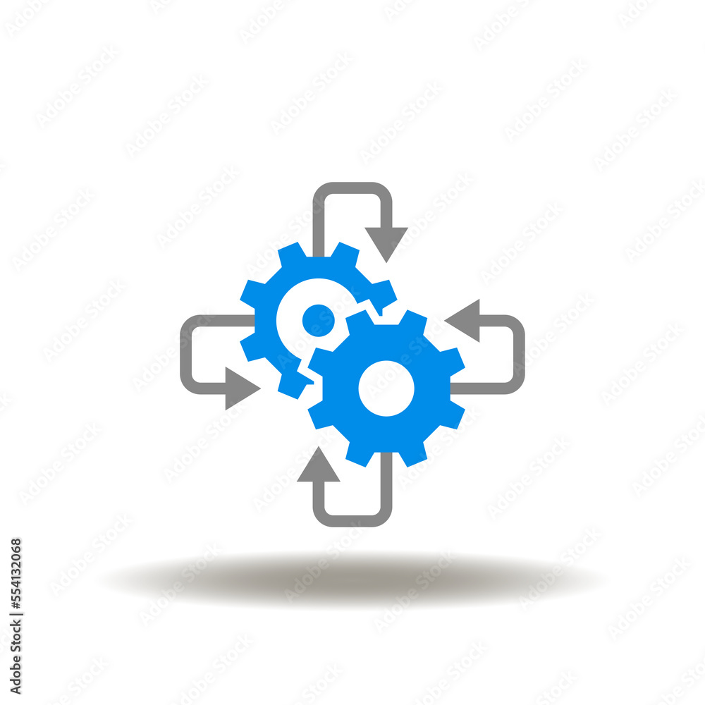 Vector illustration of gears mechanism with arrows. Icon of system settings. Symbol of technology. Sign of management. Vector illustration of gears mechanism with arrows. Icon of system settings. Symbol of technology. Sign of management.