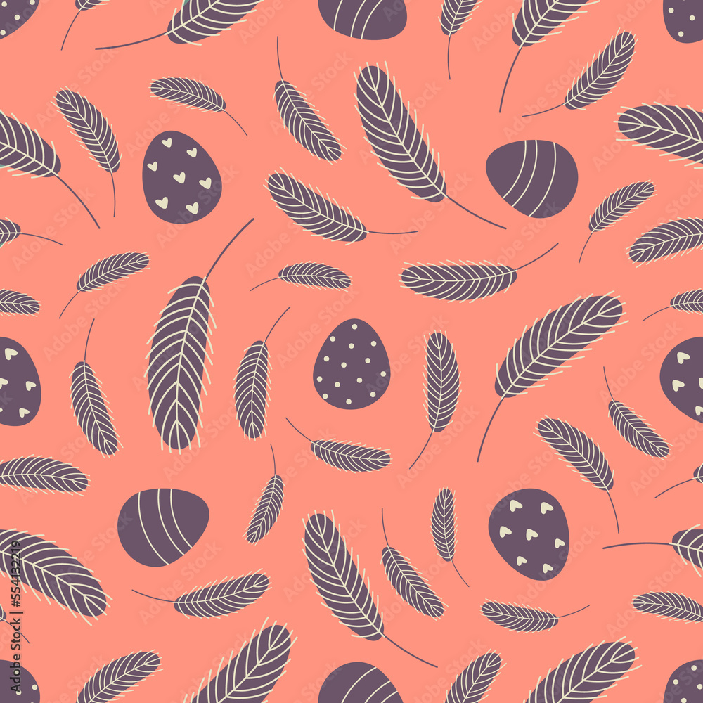 Eggs and feathers Easter seamless pattern. Eggs and feathers Easter seamless pattern.