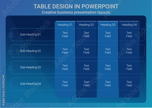 Creative PowerPoint Table Layout, Presentation Table Format, PPT Design Deck Table Ideas