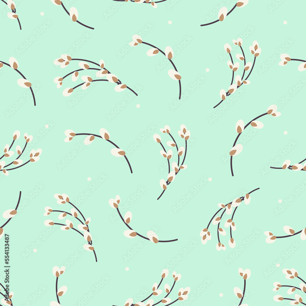 Fototapeta premium Willow twigs pattern. spring pattern with willow.