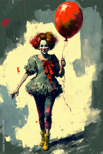 clown with red balloon