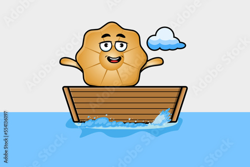 cute cartoon Cookies get on boat in vector character illustration