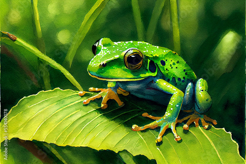 Green Dart Frog in Natural Environment. Generative ai