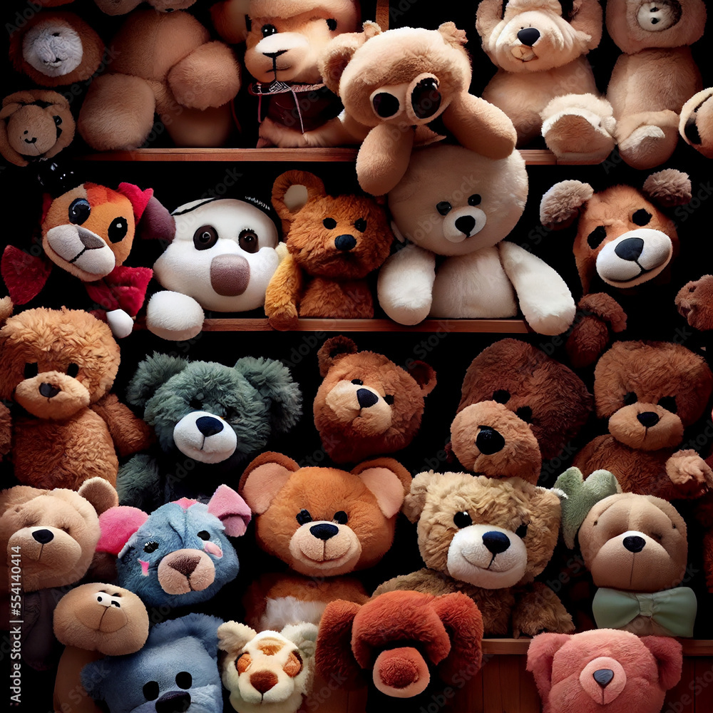 Shelves Full of Old Forgotten Stuffed Teddy Bears. Generative ai Shelves Full of Old Forgotten Stuffed Teddy Bears. Generative ai