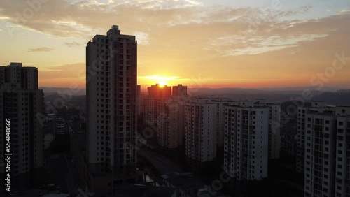 sunset over the city photo