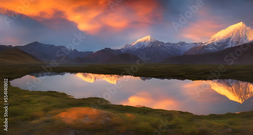 Ai Digital Illustration Magnificent Landscape With Lake And Mountains © Oblivion VC