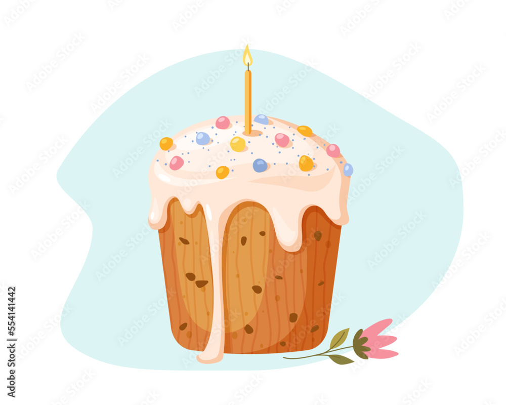 Easter illustration with a cute cake, candle, and flower Easter illustration with a cute cake, candle, and flower