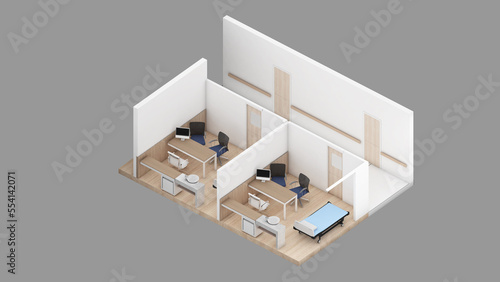 Isometric view of a medical examination room,medical area, ward,3d rendering.