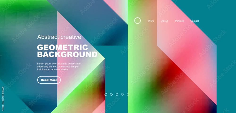 Fluid gradient geometric triangles, abstract landing page background. Minimal shapes composition for wallpaper, banner, background, leaflet, catalog, cover, flyer