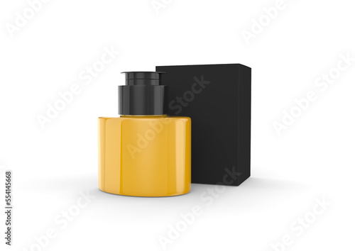Realistic plastic bottle with box mockup isolated on white background. 3D Mock up design. Oil,Perfume,Cosmetics,Shower gel.