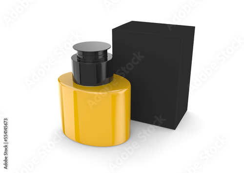 Realistic plastic bottle with box mockup isolated on white background. 3D Mock up design. Oil,Perfume,Cosmetics,Shower gel.