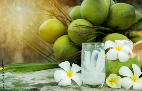 coconut juice with young coconut. Fresh coconut water, young coconut drink .