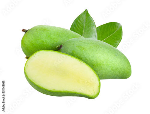green mango with leaf isolated on transparent png