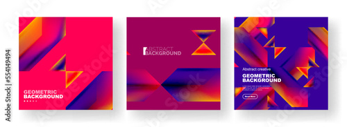 Vector set of abstract geometric poster backgrounds, colorful shapes with fluid colors. Collection of covers, templates, flyers, placards, brochures, banners