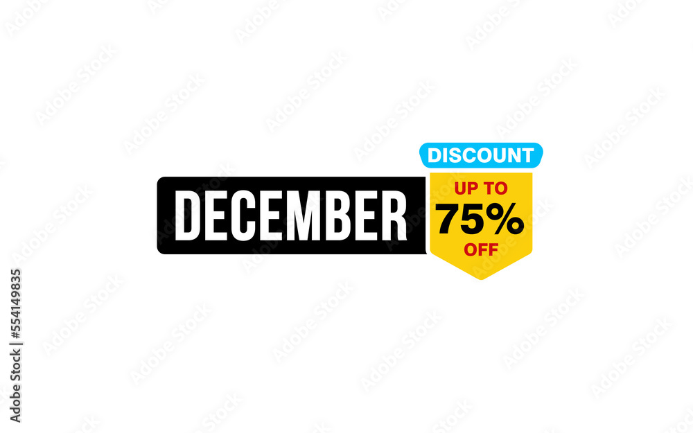 75 Percent december discount offer, clearance, promotion banner layout with sticker style. 75 Percent december discount offer, clearance, promotion banner layout with sticker style.